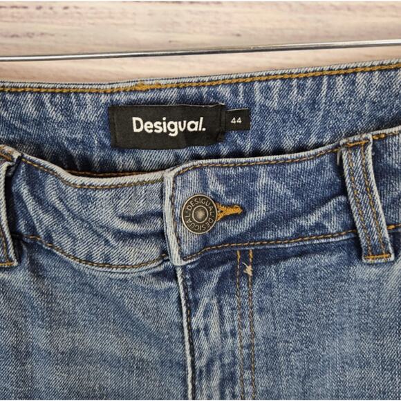 Desigual Women's Wide Leg Jeans US (12) High Waist Crop Med Rinse Preppy Boho - Picture 6 of 13